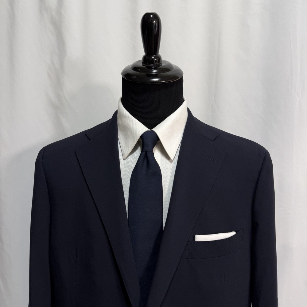 Proper Cloth Bespoke Blazer Mens 48L Sport Coat Jacket Wool Stretch Navy Blue
